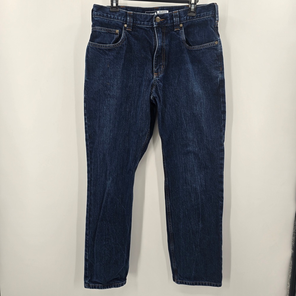 Carhartt Relaxed Fit Jeans Mens 34x32 Dark Wash Denim Work‎ Pants